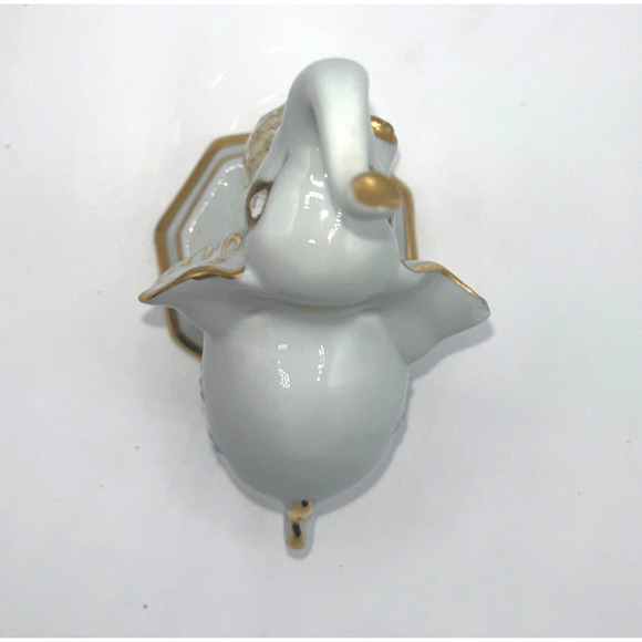 Vintage Capodimonte Elephant Balancing on Swarovski Crystal Ball Gold White Cute - Picture 15 of 16